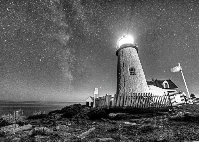 Pemaquid Greeting Card featuring the photograph Pemaquid Point Lighthouse Bristol Road Maine Black and White by Toby McGuire
