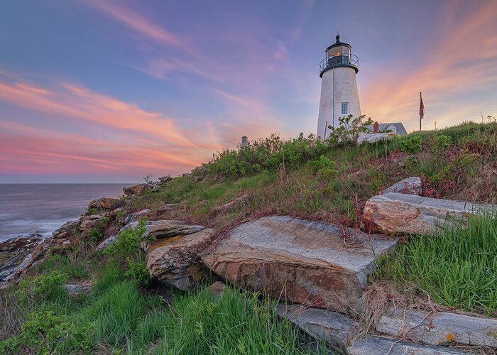 Pemaquid Point Lighthouse Greeting Card featuring the photograph Pemaquid Point Sunset by Kristen Wilkinson