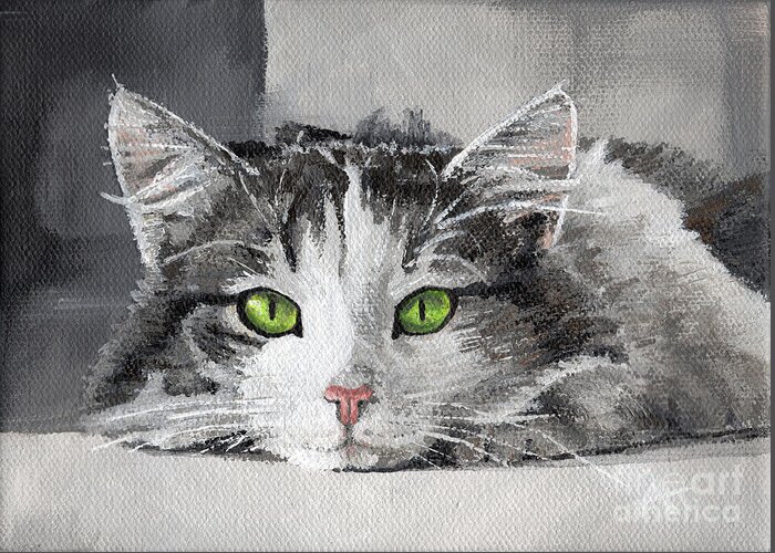 Cat Greeting Card featuring the painting Penelope by Annie Troe