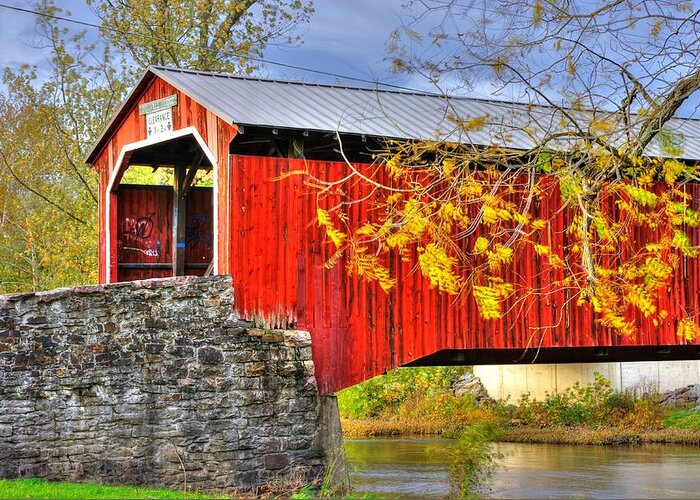 Dellville Covered Bridge Greeting Card featuring the photograph Pennsylvania Country Roads - Dellville Covered Bridge Over Sherman Creek No. 13 - Perry County by Michael Mazaika