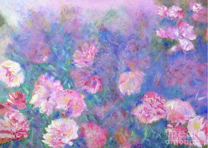 Peonies Greeting Card featuring the painting Peonies by Claire Bull