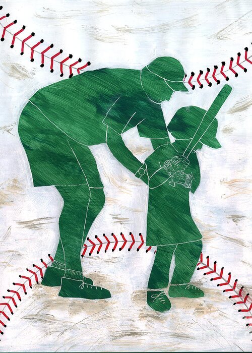 Lori Kingston Greeting Card featuring the mixed media People At Work - The Little League Coach by Lori Kingston