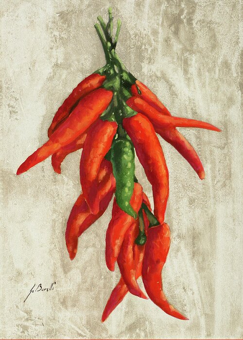 Pepper Greeting Card featuring the painting Peperoncini by Guido Borelli