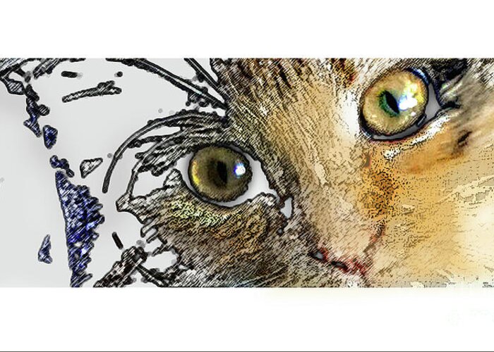 Cat Greeting Card featuring the digital art Pepper Eyes by Deb Nakano