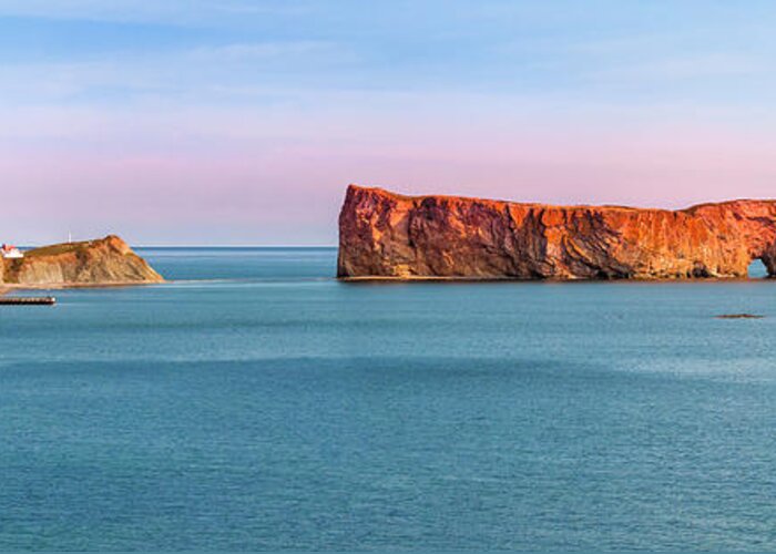 Perce Rock Greeting Card featuring the photograph Perce Rock panorama at sunset by Elena Elisseeva