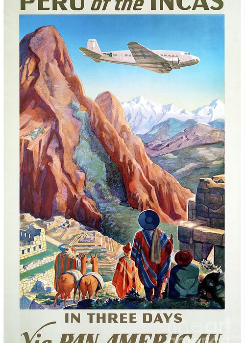 Travel Greeting Card featuring the mixed media Peru Incas Vintage Travel Poster Restored by Vintage Treasure