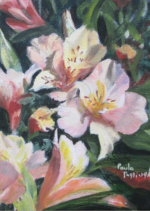 Acrylic Greeting Card featuring the painting Peruvian Lily by Paula Pagliughi