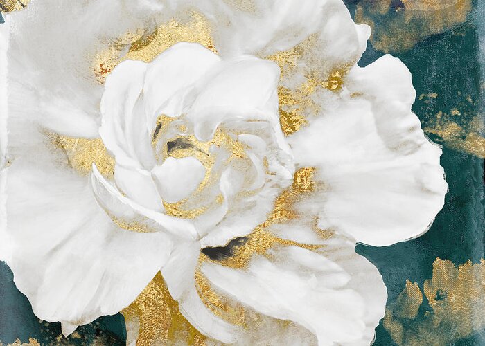 Petals Greeting Card featuring the painting Petals Impasto White and Gold by Mindy Sommers