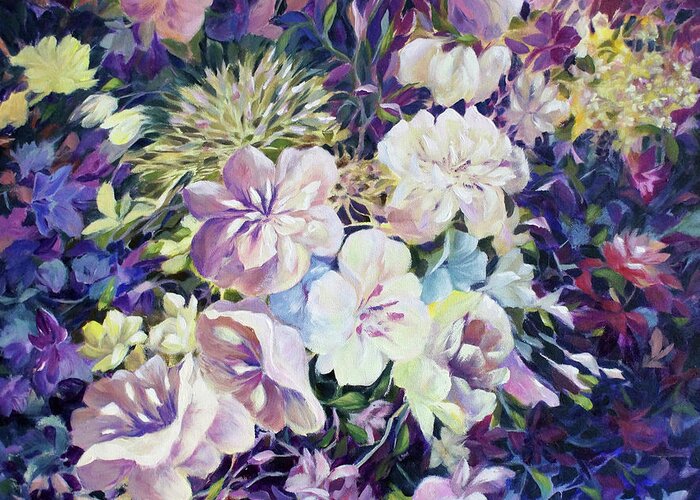 Flowers Greeting Card featuring the painting Petals by Jo Smoley