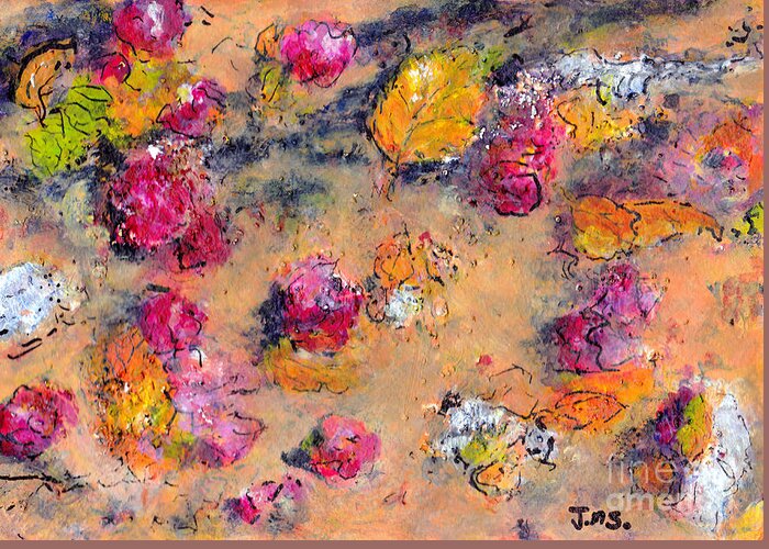 Petals Greeting Card featuring the painting Petals Underfoot by Jackie Sherwood