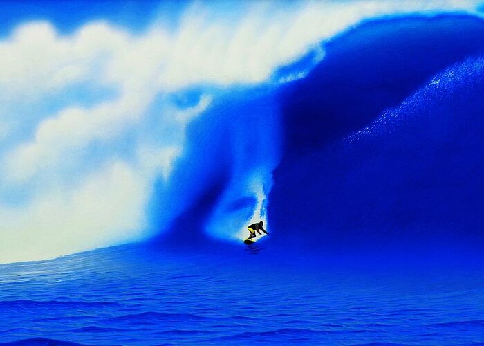 Surfing Greeting Card featuring the painting Jaws 2004 by John Kaelin