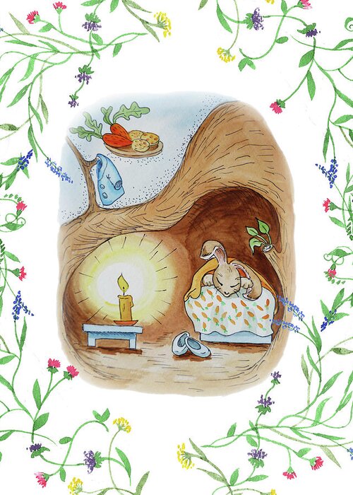 Rabbit Greeting Card featuring the painting Peter Rabbit Watercolor Illustration II by Irina Sztukowski