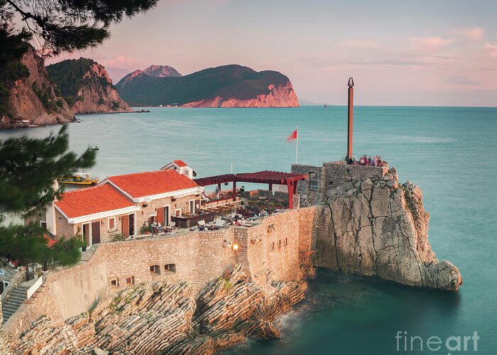 Sunset Greeting Card featuring the photograph Petrovac fortress Montenegro by Sophie McAulay