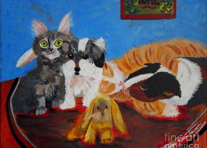 Kitten Canvas Print Greeting Card featuring the painting Pets Home by Jayne Kerr 