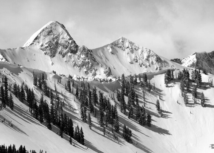 Black And White Greeting Card featuring the photograph Pfeifferhorn - Little Cottonwood Canyon by Brett Pelletier