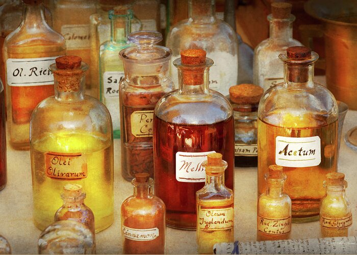 Pharmacist Greeting Card featuring the photograph Pharmacy - Serums and Elixirs by Mike Savad