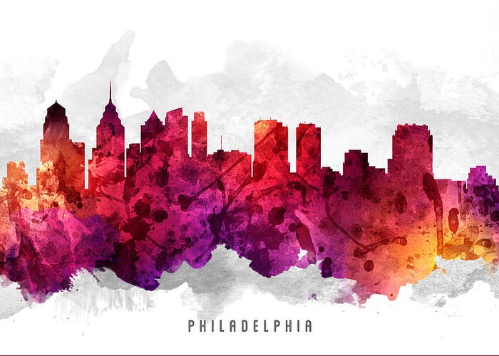 Philadelphia Greeting Card featuring the painting Philadelphia Pennsylvania Cityscape 14 by Aged Pixel