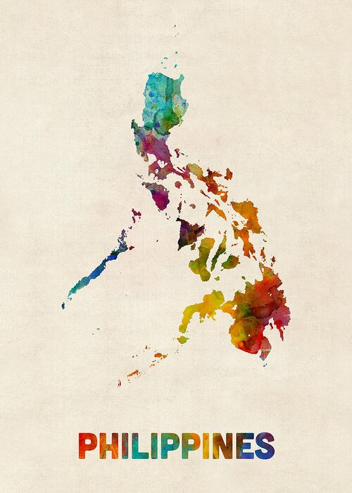 Map Art Greeting Card featuring the digital art Philippines Watercolor Map by Michael Tompsett