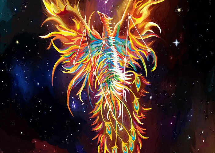 Phoenix Greeting Card featuring the painting Phoenix Rising Constellation by Jackie Case