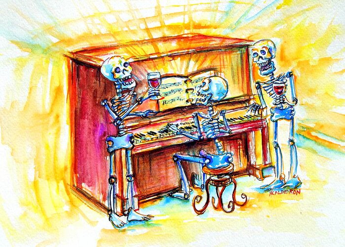 Day Of The Dead Greeting Card featuring the painting Piano Man by Heather Calderon