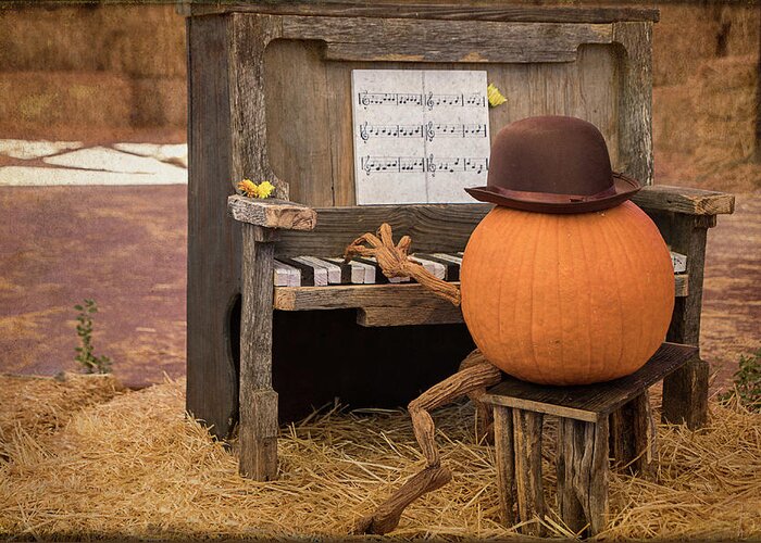 Pumpkin Greeting Card featuring the photograph Piano Man by Teresa Wilson