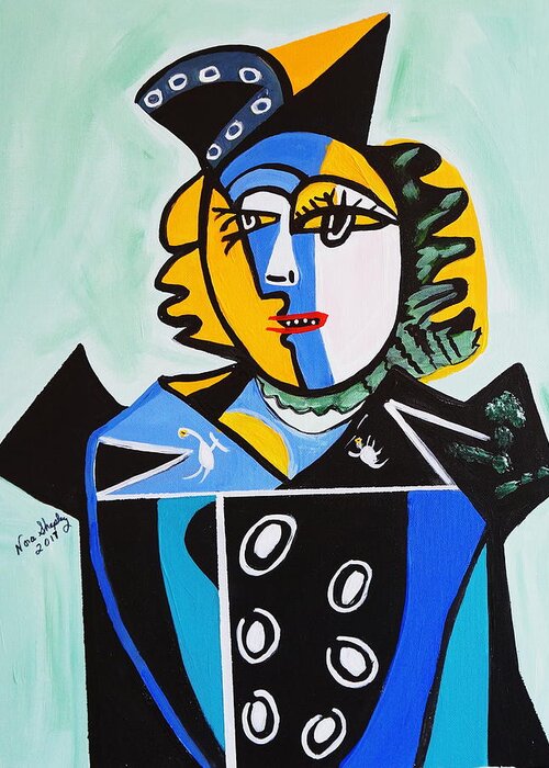 Picasso By Nora Greeting Card featuring the painting Picasso By Nora The Queen by Nora Shepley