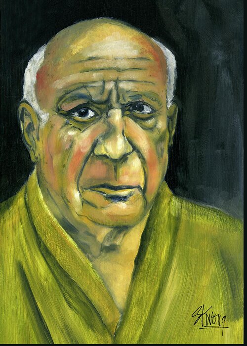 Pablo Picasso Greeting Card featuring the painting Picasso by Stan Kwong