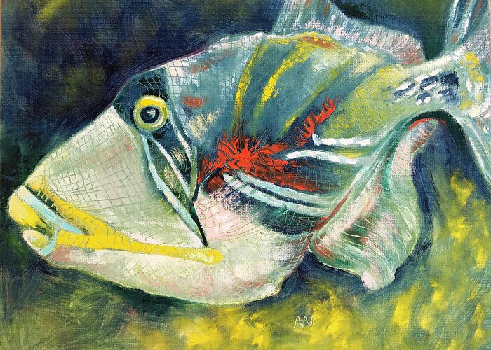 Trigger Fish Greeting Card featuring the painting Picasso Trigger Fish by AnneMarie Welsh