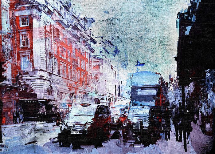 London Greeting Card featuring the digital art Piccadilly. Afternoon Rush by Nicky Jameson
