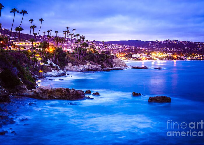 America Greeting Card featuring the photograph Picture of Laguna Beach California City at Night by Paul Velgos