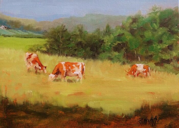 Cows Greeting Card featuring the painting Peace on Earth three by Laura Lee Zanghetti