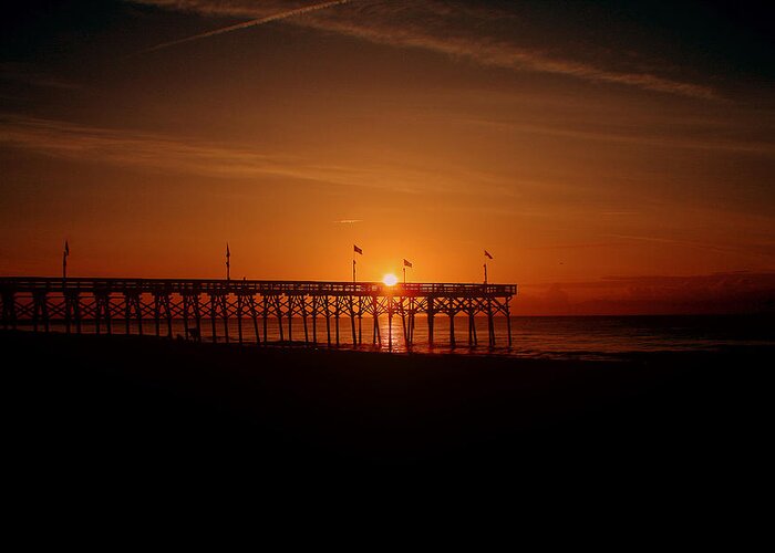 Beach Greeting Card featuring the photograph Pier At Sunrise by Jason Blalock