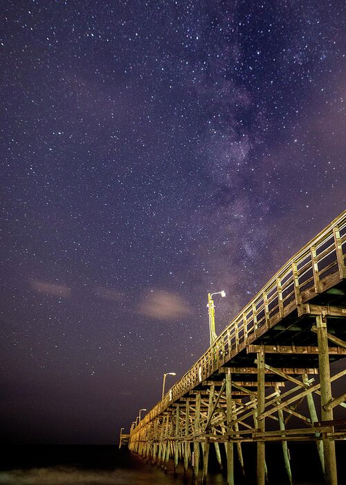 Oak Island Greeting Card featuring the photograph Pier into the Stars by Nick Noble