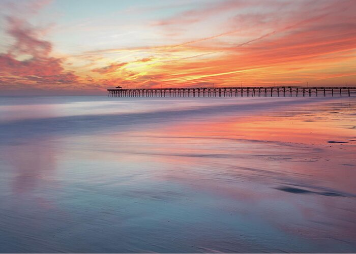 Oak Island Greeting Card featuring the photograph Pier Sunset by Nick Noble