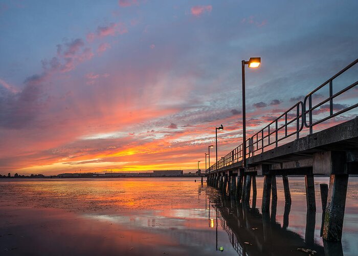 Humboldt Bay Greeting Card featuring the photograph Pier Toward the Dusk by Greg Nyquist