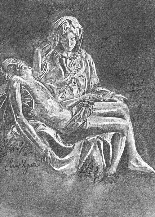 Michelangelo Greeting Card featuring the drawing Pieta by Frank SantAgata