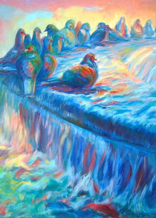 Colorful Landscape Greeting Card featuring the painting Pigeon Symphony by Yen