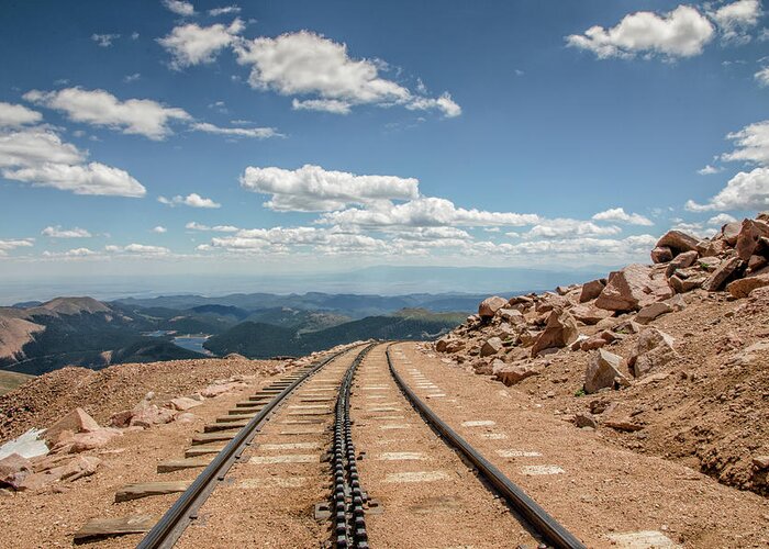 Architecture Greeting Card featuring the photograph Pikes Peak Cog Railway Track at 14,110 Feet by Peter Ciro