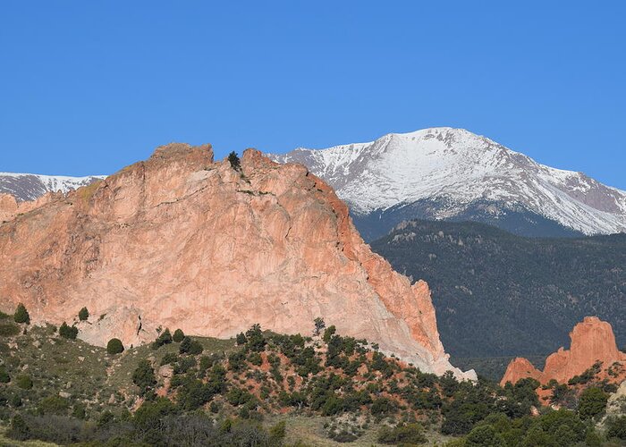 Garden Of The Gods Greeting Card featuring the photograph Pikes Peak - Garden of the Gods COS by Margarethe Binkley