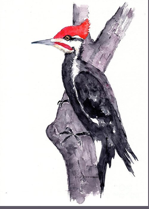 Woodpecker Greeting Card featuring the painting Pileated Woodpecker in tree by Claudia Hafner