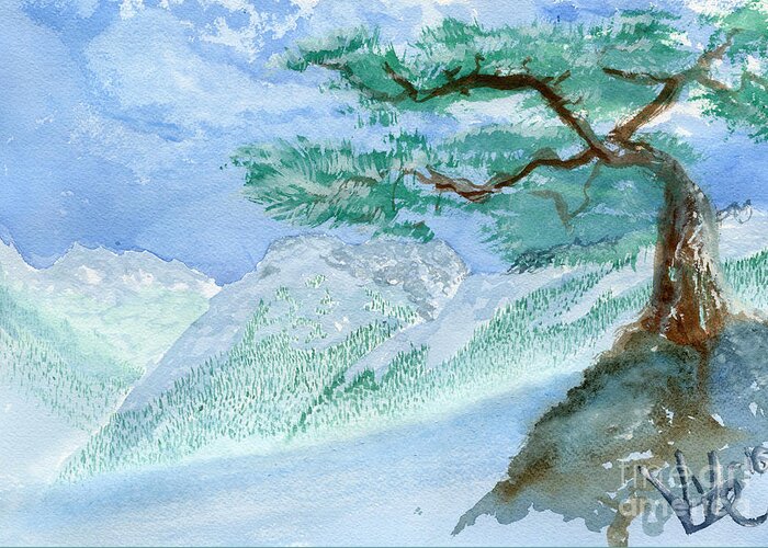 Pine Greeting Card featuring the painting Pine Holding Skies by Victor Vosen