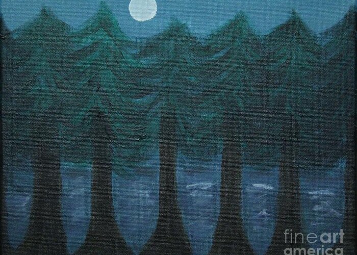 Pine Trees Greeting Card featuring the painting Pine Tree Lake by Marina McLain