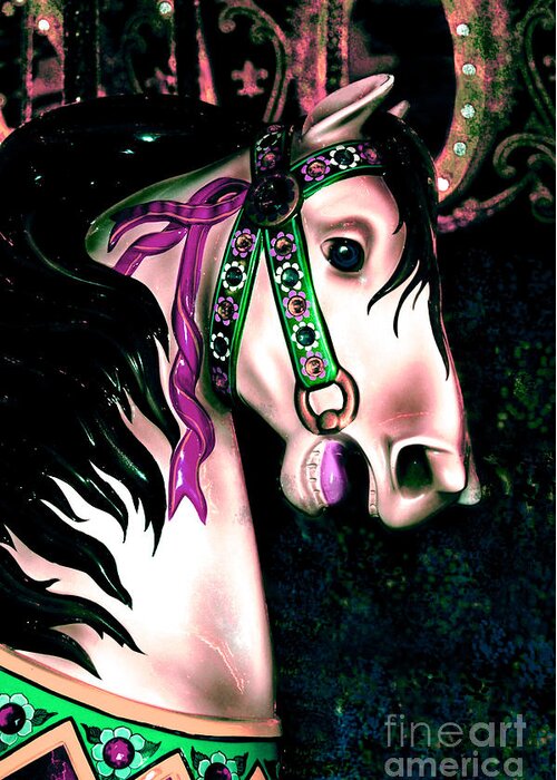 Digital Greeting Card featuring the digital art Pink and Green Carousel Horse by Patty Vicknair