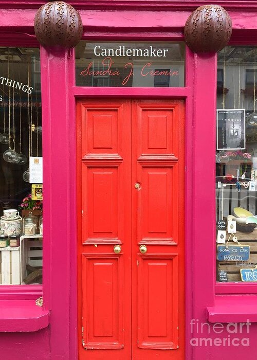 Pink Greeting Card featuring the photograph Pink and Orange Door ireland by Suzanne Lorenz