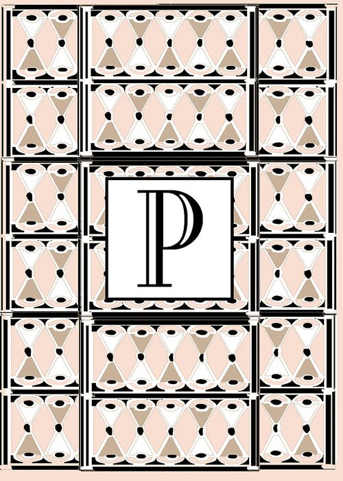 Art Deco Greeting Card featuring the digital art Pink Champagne Deco Monogram P by Cecely Bloom