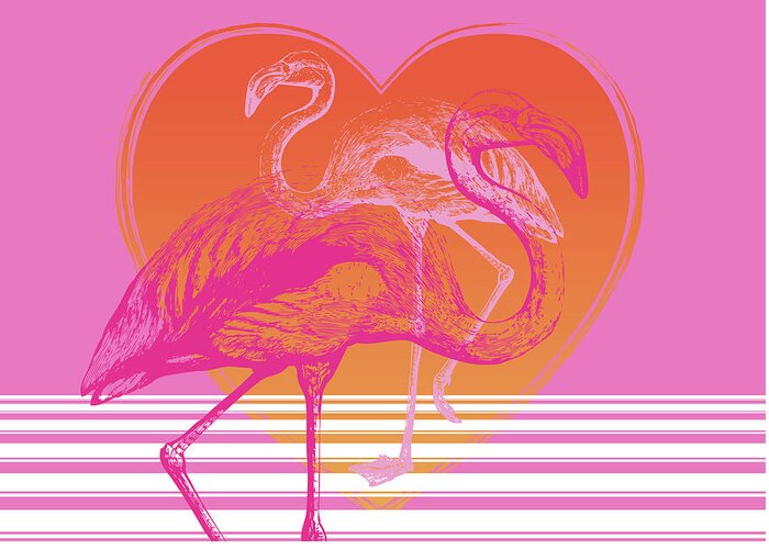 Pink Flamingos Greeting Card featuring the digital art Pink Flamingos by Eclectic at Heart