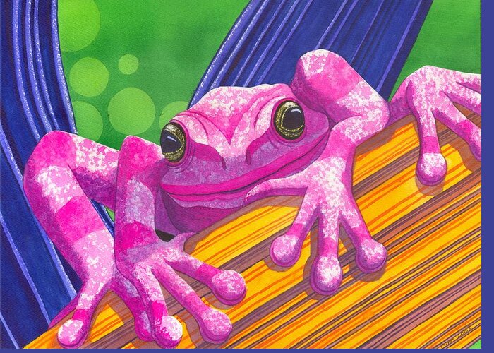 Frog Greeting Card featuring the painting Pink Frog by Catherine G McElroy
