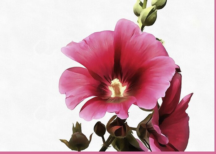 Hollyhock Greeting Card featuring the painting Pink Hollyhock by Taiche Acrylic Art