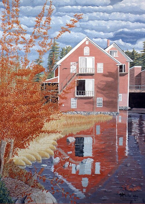 Autumn Greeting Card featuring the painting Pink House in Autumn by Dominic White