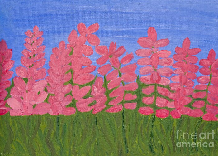 Lupin Greeting Card featuring the painting Pink lupins by Irina Afonskaya